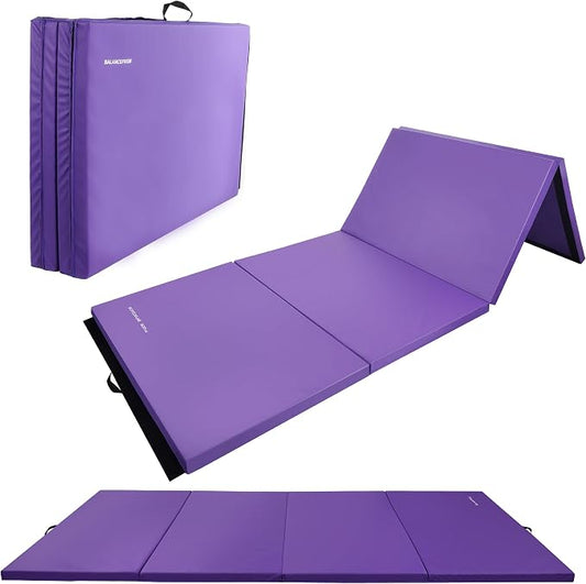 Fitvids 4'x8'x1.9" Gymnastics Mat, Home Exercise Mat with Carrying Handles, Folding Gym Workout Tumbling Mat for Yoga, Pilates, Stretching, MMA, Core Workouts, Fitness Aerobics Mats for Gym Training