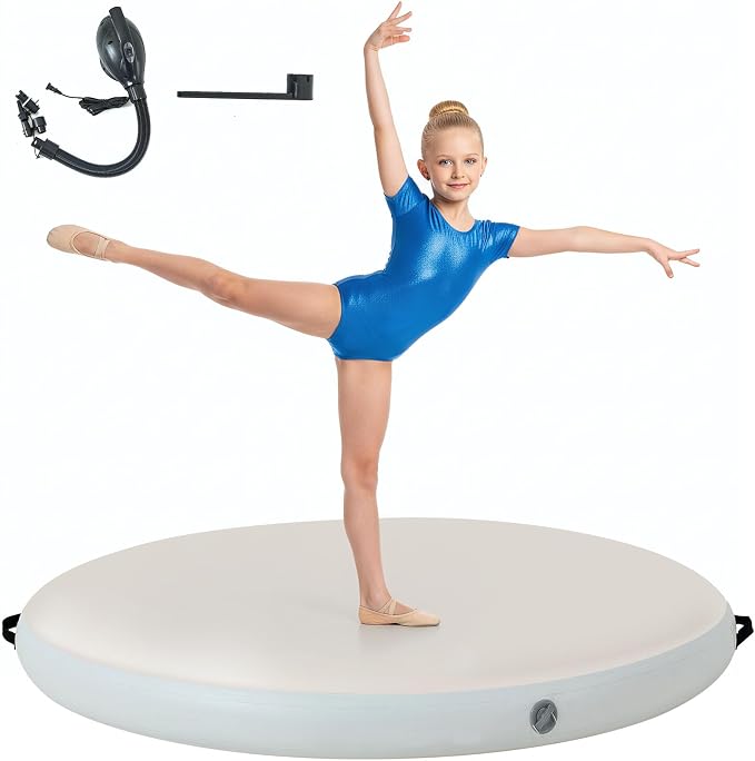 Inflatable Gymnastics Air Spot Mat, Tumbling Mat Tumble Air Spot - Gymnastics Training Springboard - Round Inflatable Springboard with Pump for Yoga Training Cheerleading Home Use