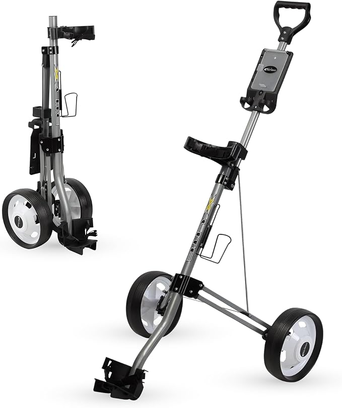 Precise X-Lite 2-Wheel Golf Push Cart – Ultra-Lightweight & Compact Folding Golf Trolley, Ergonomic Handle, Smooth-Rolling Wheels, Built-in Scorecard & Ball Holder