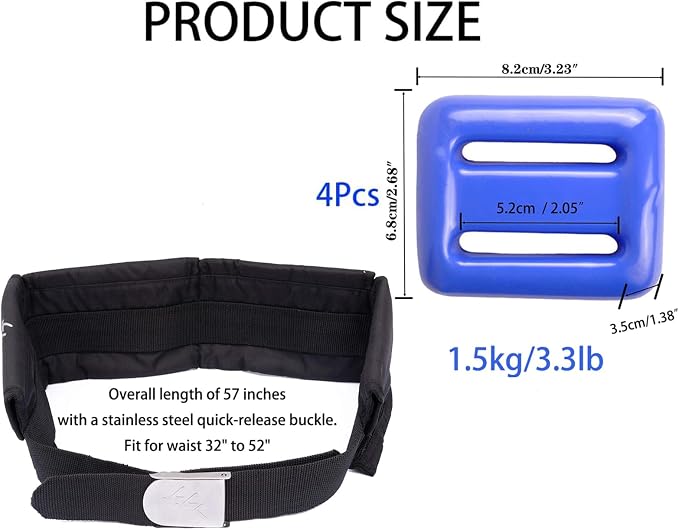 Vinyl Coated Diving Weights-4pcs 1.1-4.4 lbs Dive Weights with 4 Pocket Scuba Weight Belt with Quick Release Buckle,Used for Freediving, Spearfishing & Scuba Diving-Fit for Waist 32" to 52"