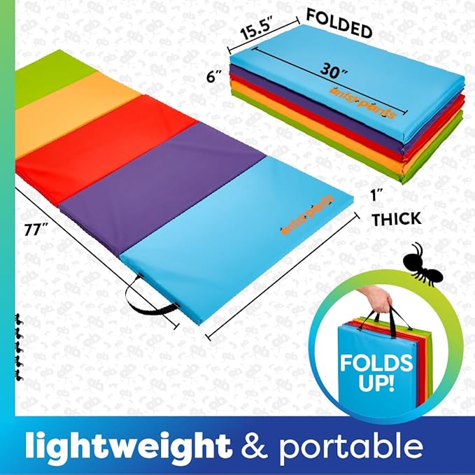 Antsy Pants Tumbling Mat for Kids – Gymnastics Mat, Easy to Clean, Sturdy, Foldable Tumbling Mats, Padded, Lightweight, Portable, Gymnastics Equipment for Active Play