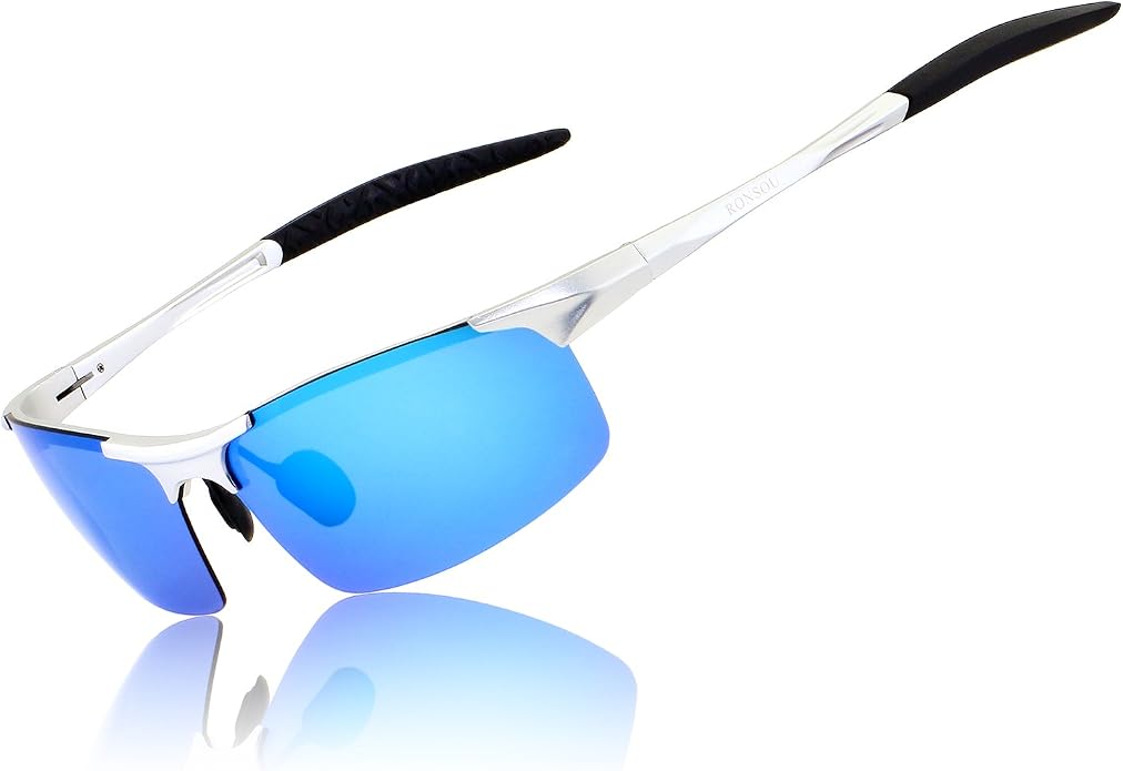 RONSOU Men Sport Al-Mg Polarized Sunglasses Unbreakable for Driving Cycling Fishing Golf