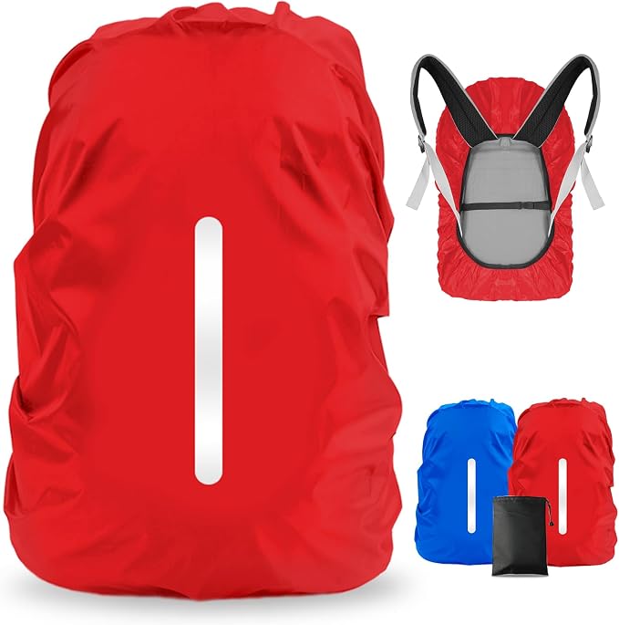 LAMA 2 Pack Waterproof Rain Cover for Backpack, Reflective Rucksack Rain Cover for Anti-Dust/Anti-Theft/Bicycling/Hiking/Camping/Traveling,M Size (for 30L-40L Backpack), 1 Pcs Dark Blue + 1 Pcs Red