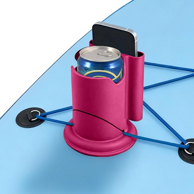 Premium 2-in-1 Paddle Board Cup Holder, Non-Slip Kayak Drink and Phone Holder with Secure Lock System, Universal Cup Holder for SUP, Boat, Surfboard, Canoes, Paddleboard Accessories (Pink)