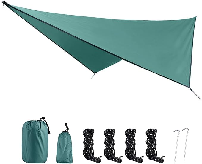 TRIWONDER Camping Tarp Cover Waterproof Rain Fly Tent Ground Cloth Footprint Hammock Shelter for Outdoor Hiking Picnic Beach (Dark Green+Accessories)
