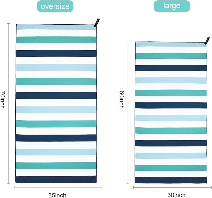 Exclusivo Mezcla Microfiber Quick Dry Beach Towel, Oversized Lightweight Sandfree Pool Towel for Swimming Camping Travel with Bag (Stripe Green, 35x70 Inches)