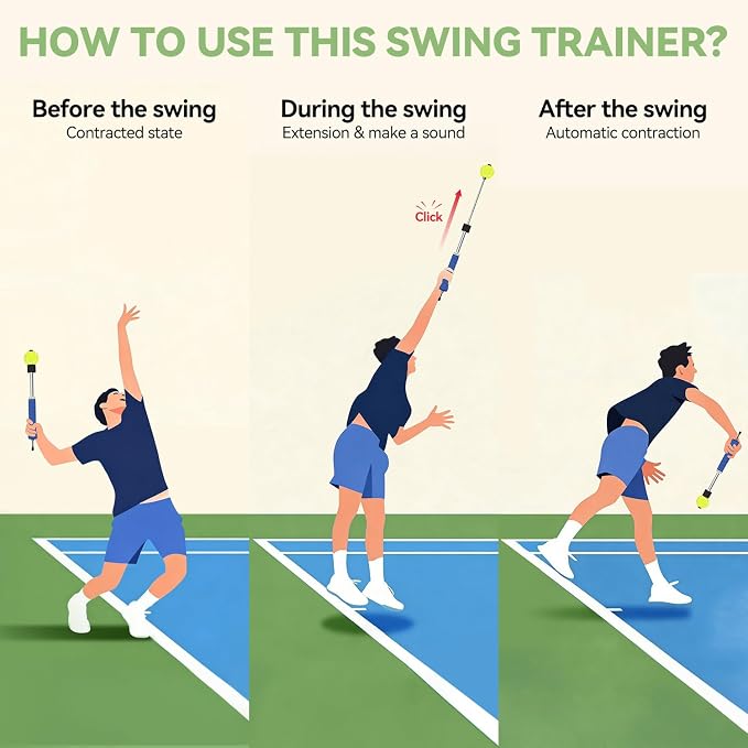 Tennis Swing & Serve Trainer, Retractable Click Feedback Training Tool, Improve Rhythm and Fluidity of Serve, Forehand, Backhand, Smash, Slice, Warm Up Stick for Indoor & Outdoor Practice