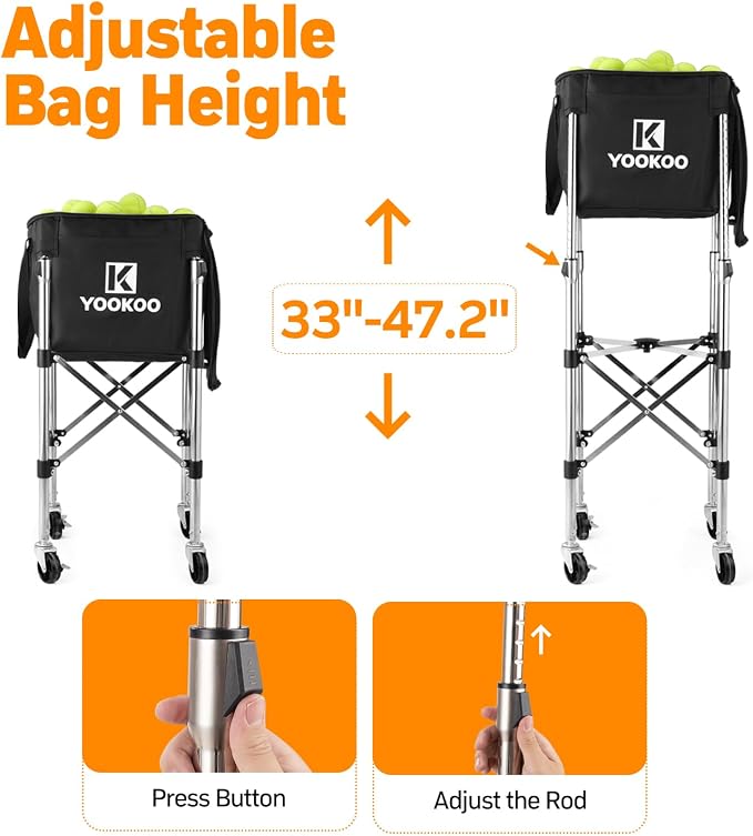 YooKoo Sturdy Tennis Ball Hopper Holds 200 Balls, Lightweight Tennis Ball Basket, Easy to Use Without Installation for Tennis Training and Teaching