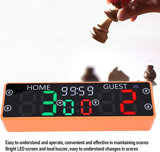 Electronic Scoreboard, 0-99 Score Range 0-9 Game Points, LED Display Digital Scoreboard with Buzzer, Battery Powered Basketball Scoreboard, Score Keeper for Chess, Table Tennis