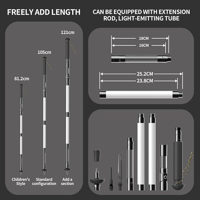 LED Trekking Pole,Lightweight Aluminum Hiking Poles for Women&Men,Collapsible Walking Sticks for Travel, Multifunctional Walking Sticks for Travel, Night Hiking, Mountaineering & Camping