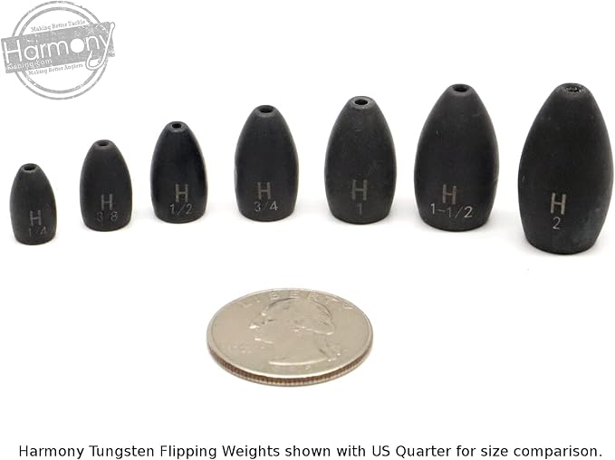 Harmony Fishing - Tungsten Flipping Weights (Chip-Proof Oxide Coated) for bass Fishing [Includes Weight Pegs]