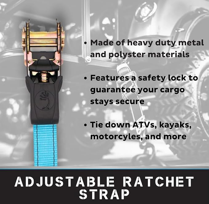 Tie Down 1 inch x 15 ft Blue Ratchet Strap, 4-Pack Kit - 1823 lbs. Breaking Load Limit