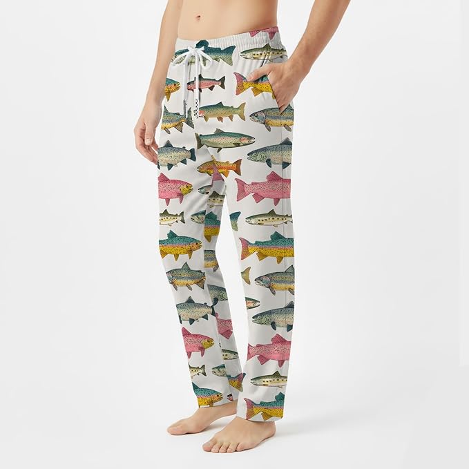 GNEW Fish Pajama Pants – Funny Fishing Lover Sleepwear, Cozy Unisex Lounge Pants Gift for Men Women