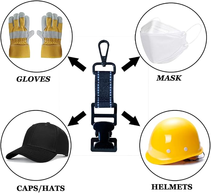 ZHIRONGFA Firefighter Glove Clip Multipurpose Webbing Industrial Glove Clamp/Keeps Gloves Organized & Handy/Golf, Yard Work Fireftihting Accessories/Safety Gear 5 /set 6 Inch (Black)