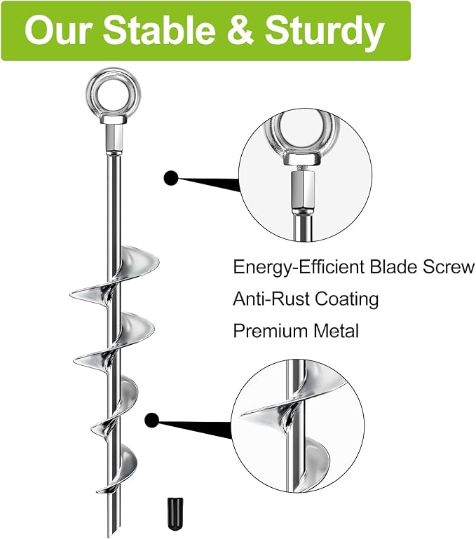 Fabulas Ground Anchors Screw in, 18 Inch Ground Anchors Heavy Duty Metal Earth Auger Anchors Trampoline Stakes Kit High Wind for Swing Set Shed Rv Canopy Gazebo Mobile Home Tree Playground Dog, 4 Pack