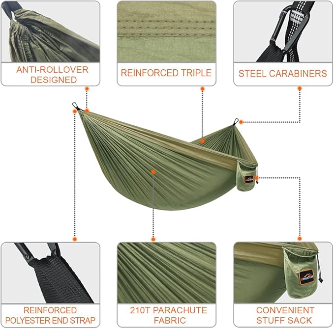 AnorTrek Camping Hammock, Super Lightweight Portable Parachute Hammock with Two Tree Straps Single or Double Nylon Travel Tree Hammocks for Camping Backpacking Hiking