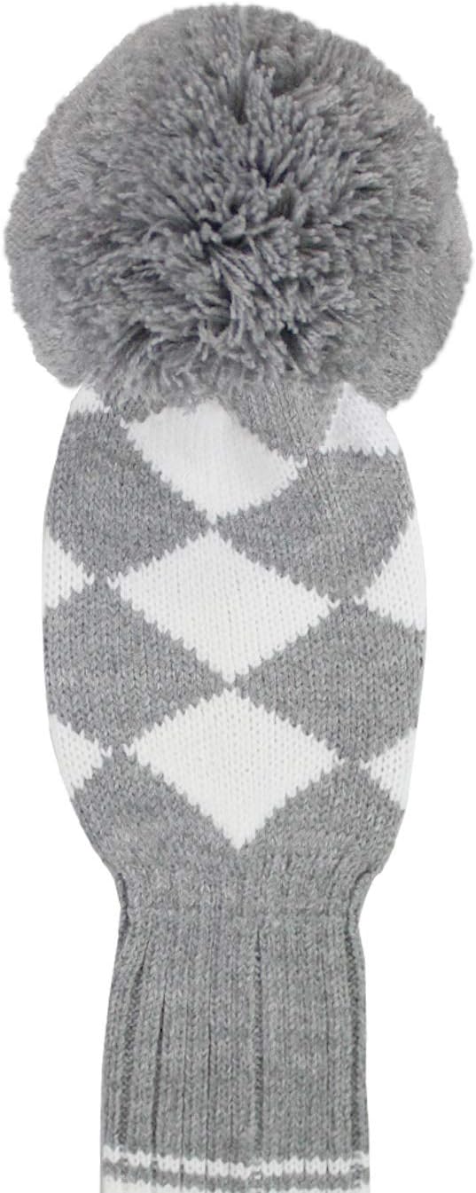 Scott Edward Knit Golf Club Cover with a Pom Set of 5 Head Covers Protect Driver Wood(460cc) 1 Fairway Wood2 and Hybrid/UT2 with Rotating Club Number Tags