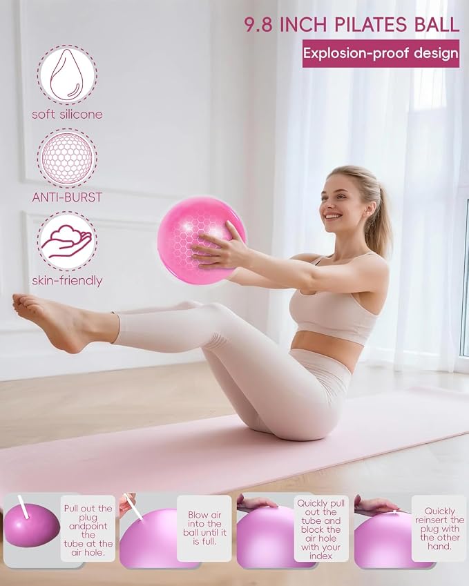 KABCON Pilates Kit for Home, Women Beginners Workout Essentials Set | 13" Ring, 9.8" Ball, Resistance Bands & Guide, 13/14/16 PCS Compact Pilates Equipment