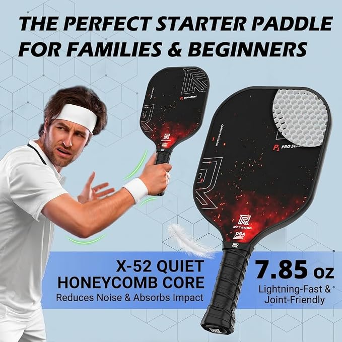 USAPA Approved Pickleball Paddles Set of 4 - T-300 Carbon Fiber Hybrid for Soft Touch & Control - Quiet Lightweight Core - Complete Starter Kit with Bag & Balls for Family & Beginners