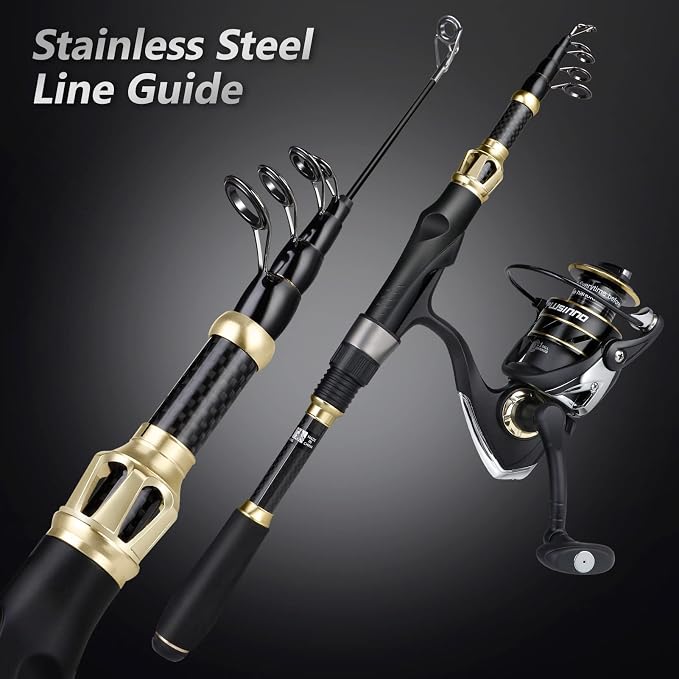PLUSINNO Fishing Rod and Reel Combo, Telescopic Fishing Pole Kit with Spinning Reel, Tackle Box, Fishing Lures and Travel Carrying Bag, Fishing Gear Gifts for Men