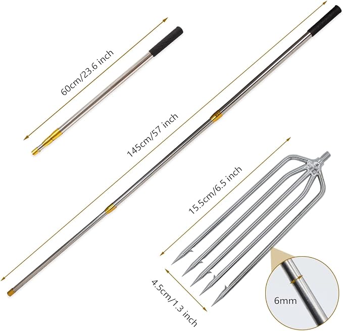 Dutiplus Telescopic Fish Gaff with 1~5 Teeth Assorted harpoons Barbed, Sea and Ice Fishing Spear Gig for Hunting Fish Frog Mole