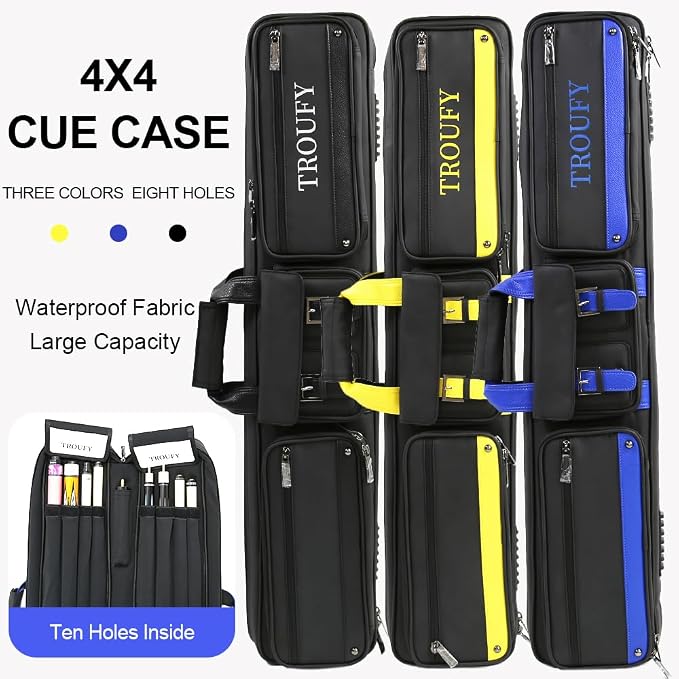 Pool Cue Case – Durable 4x4 & 4x5 Billiard Pool Cue Stick Carrying Case with Large Storage Space, Waterproof Billiards Accessories