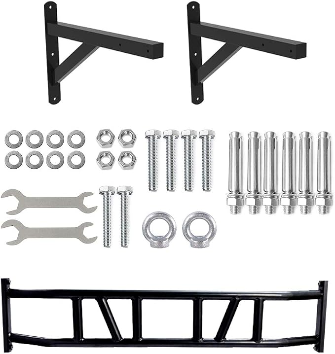 BESTHLS Wall Mounted Pull Up Bar and Dip Station, Heavy Duty Wall Mount Pull-up Chin Up Bar Multifunctional Home Gym Workout Indoor Exercise Equipment Support to 440 Lbs
