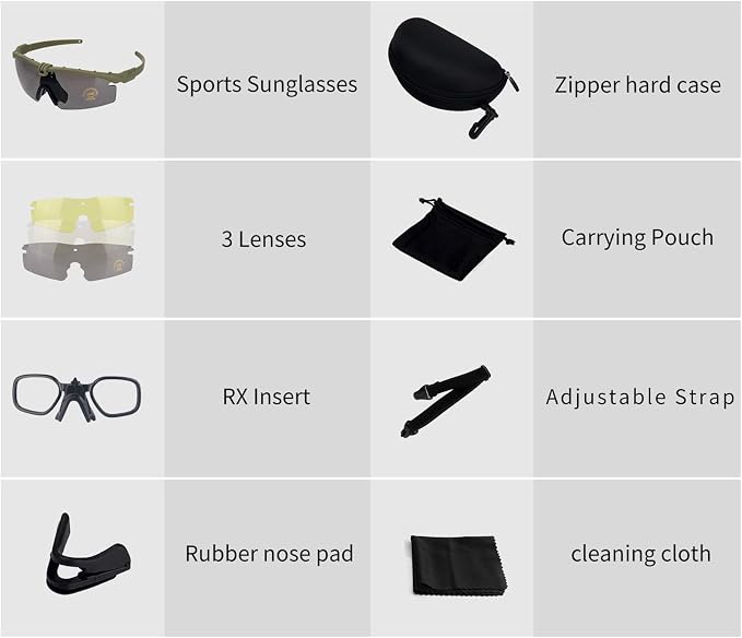 Tactical Eyewear Anti Fog UV400 Protection Glasses (Black and Green Frame, 2 Sets)