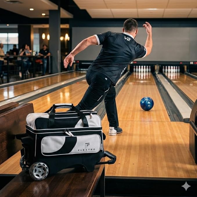 Flextro 3 Ball Bowling Bag with Wheels – 2+1 Modular Roller, 5-Inch Heavy-Duty Wheels, Zero-Wobble Aluminum Handle, Separate Shoe Compartment, Fits Men & Women