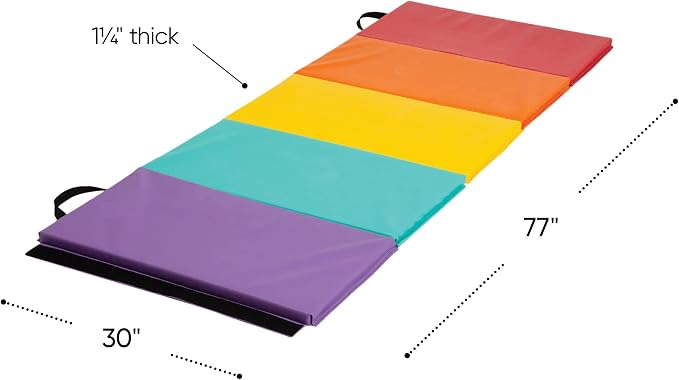 Hearthsong Tumbling Mat for Kids, 5-Panel Thick 1.25" Foldable Exercise Mat for Yoga, Pilates, Stretching, Folding Gymnastics Mats at Home, Gym Workout