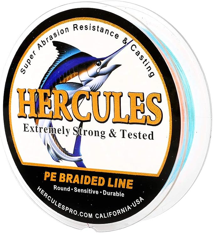 HERCULES Cost-Effective Super Cast 8 Strands Braided Fishing Line 10LB to 300LB Test for Salt-Water,109/328/547/1094 Yards(100M/300M/500M/1000M),Diam.#0.12MM-1.2MM,Hi-Grade Performance,Variety Colors
