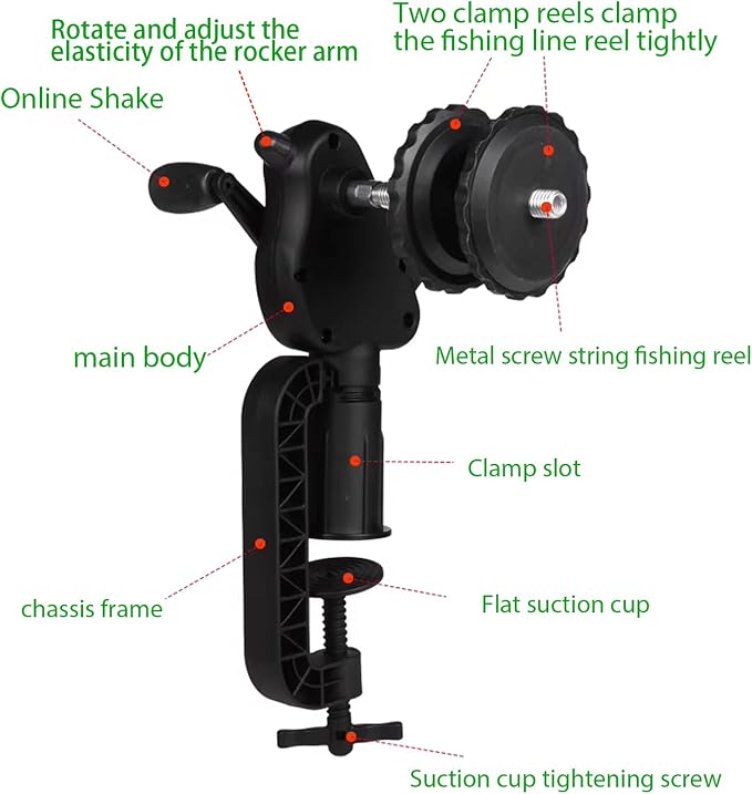 Black Pig-Shaped Fishing Line Winder Spooler, All-in-One Portable Fishing Reel Spooling Station for Spinning, Casting Reels, Clamp-on Rod or Desk Mount, Anti-Twist, Multi-Function,