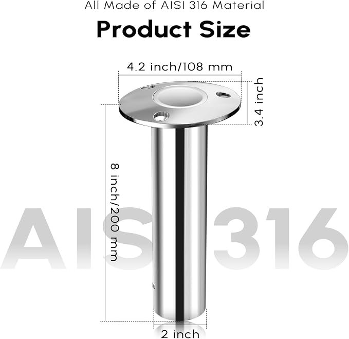Fishing Rod Holder 2 Pack, 316 Stainless Steel 15/30/90 Degree Rod Holders for Fishing Boat, Flush Mount with Cap, Heavy Duty