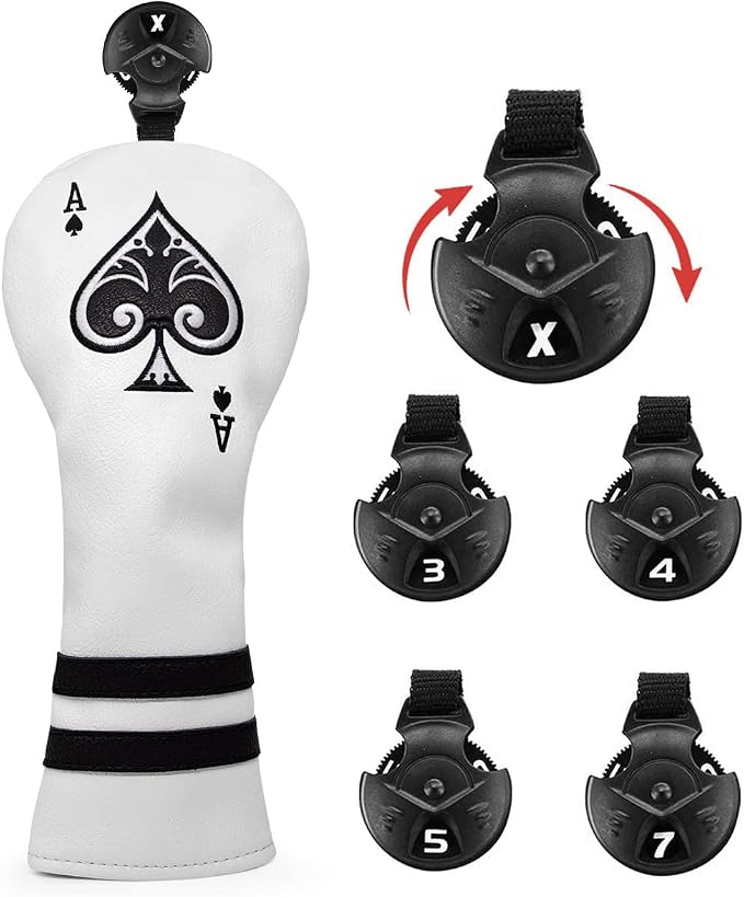 Ace Wood Club Headcover - 3pcs or 1pc - Driver/Fairway Woods/Hybrid Rescue - White Leather Golf Club Cover