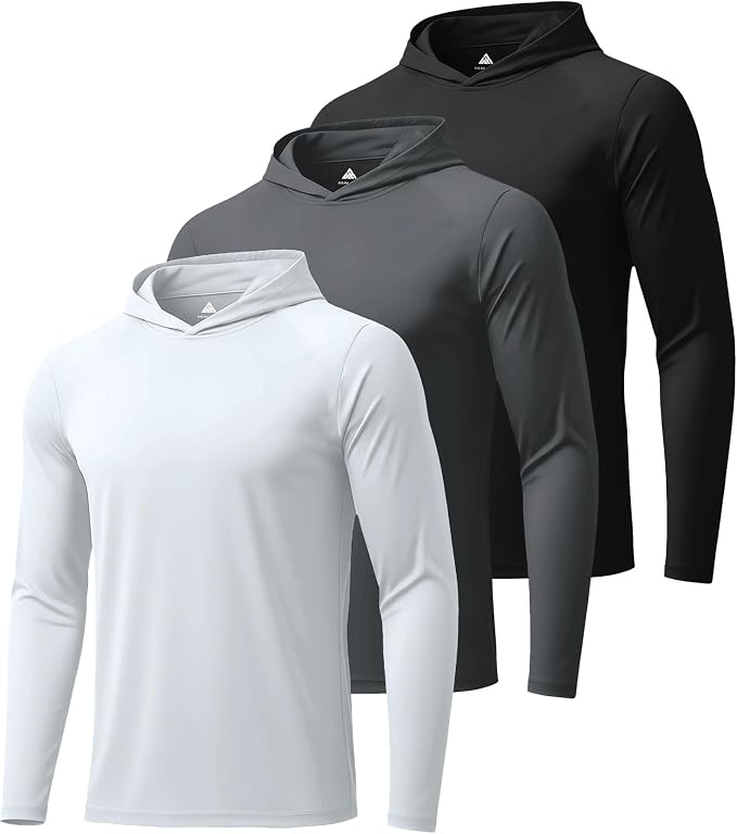 ZITY 3 Pack Men's UPF 50+ Sun Protection Hoodie Shirt Long Sleeve Shirt Fishing Shirts for Men Lightweight Rash Guard