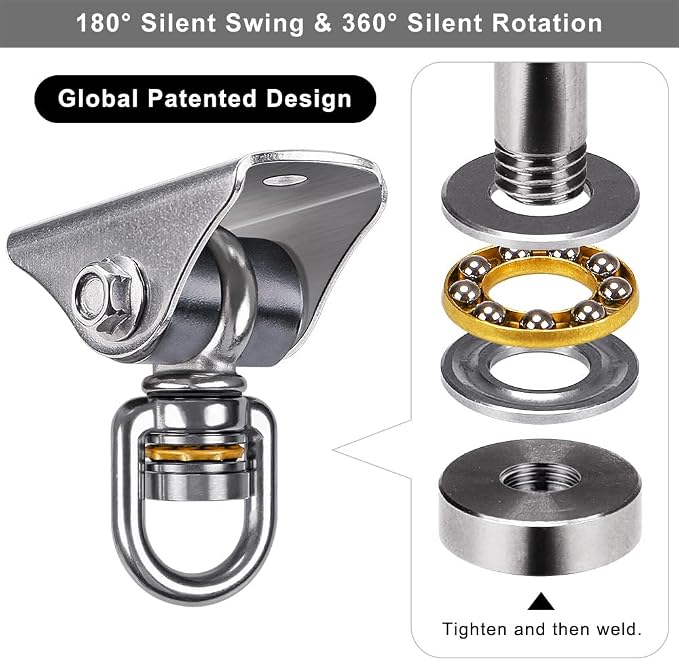 BeneLabel 2 Pack Silent Swing Hanger Heavy Duty Stainless Steel Swing Hook with Swivel Bearing for Hammock Chair, Porch Swing, Yoga Silk, Punching Bag 1000 lbs Capacity