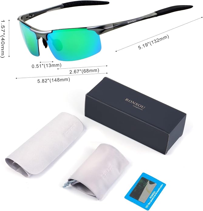RONSOU Men Sport Al-Mg Polarized Sunglasses Unbreakable for Driving Cycling Fishing Golf