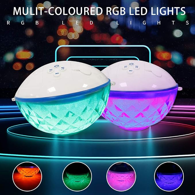 Floating Pool Speaker w/Colorful Lights, Portable Wireless Pool Speaker Bluetooth Waterproof IP68, Built-in Mic & Crystal Clear Sound Floating Hot Tub Speakers for Pools Party Outdoor (White)