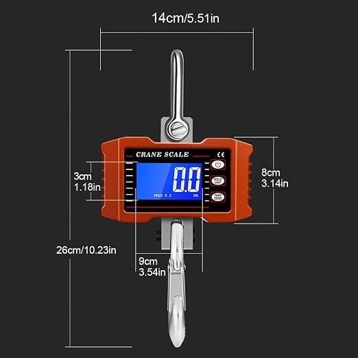 1000Kg/2200Lb Industrial Digital Hanging Scale - Heavy Duty Crane Scale with Aluminum Case & LCD Screen, High Precision Multi-Unit Switch for Garage, Market, Fishing