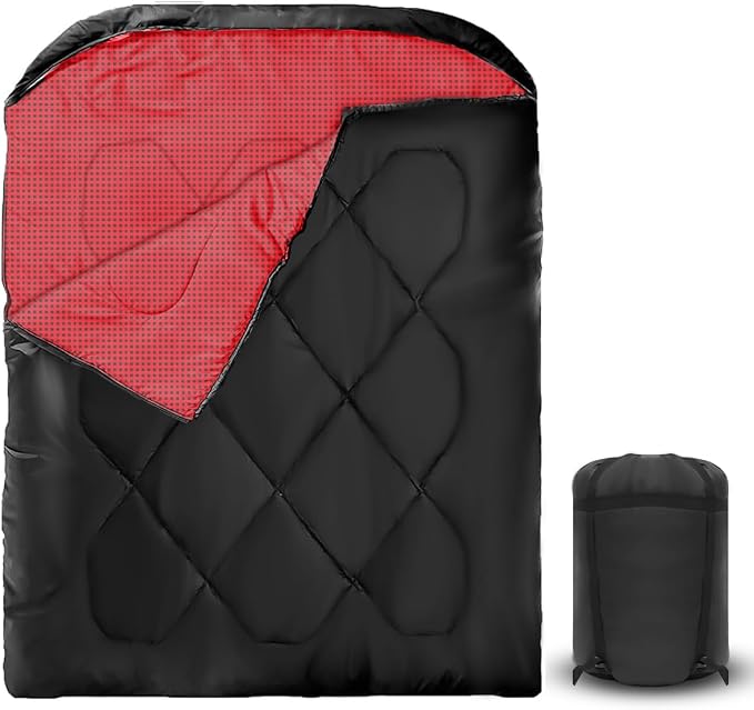 Double Sleeping Bag for Adults Camping,Bring Pillow, XL Queen Size Sleeping Bags for 2 Person Hiking Backpacking, Lightweight Waterproof with Compression Sack