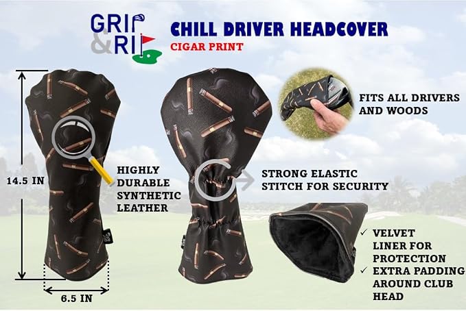 Golf Headcover | Grip & Rip Class Model | Fits All Drivers & Woods | Elastic Retention for Great Fit and Style on The Course