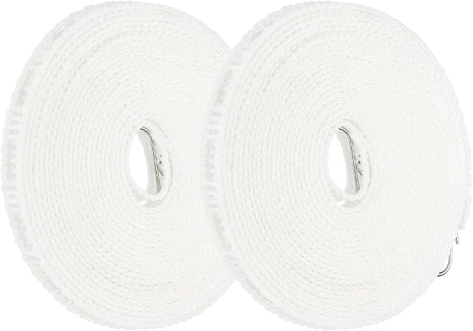 uxcell 2 Pcs Portable Travel Clothesline, 26.2ft Clothes Line Outdoors Travel Hanger Foldable Clothesline Rope with Hooks for Camping Hotel Backyard Home Cruise Ship, White