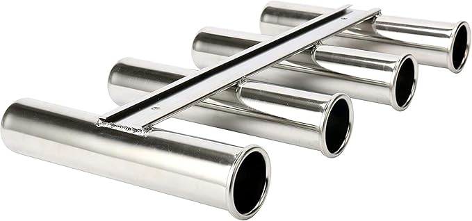 Amarine Made 4 Tube Fishing Rod Rack Mirror Finish Stainless Steel 316 Wall / Side Mounted Rod Holder for Boat Yacht