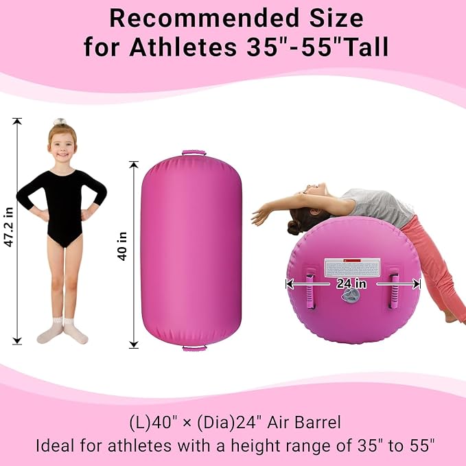 CZGBRO Gymnastics Barrel Air Roller NO Pump, Inflatable Tumbling Equipment Air Mat Octagon Mat for Backhandspring Training Cheerleading Home Use