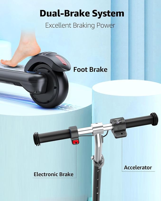 Gyroor H30 Max Electric Scooter for Kids Ages 6-12, 150W Powerful Motor, Bluetooth Music, Dual Brake System, Adjustable Height and Speed, Best Gifts for Kids