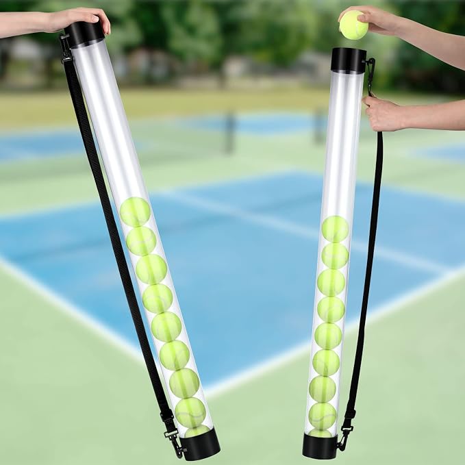 Lenwen 2 Pack Tennis Ball Tube Pickup, Fits 15 Tennis Ball with Shoulder Strap, Lightweight Collector Holder Picker Grabber Retriever Tube Carrier for Players, Coaches & Instructors