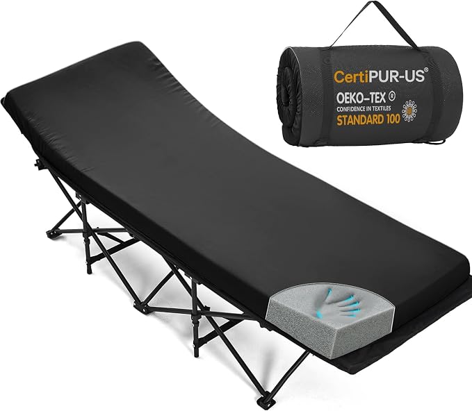 CYMULA Camping Cot Pad 2 Inch Memory Foam, Camping Pad for Folding Cot and Foldable Cot, Portable Roll Up Camp Gear for Car Camping Travel Tent, Non-Slip Waterproof Bottom, Removable Cover, Pad Only