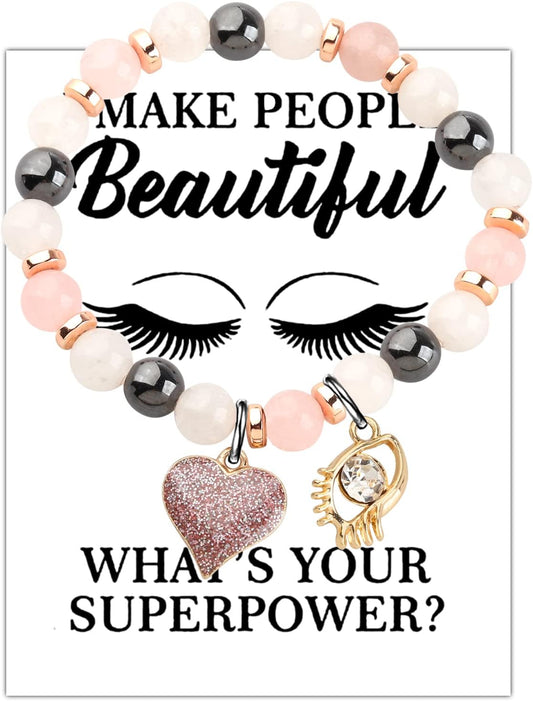 WSNANG Lashes Artist Gift Eyelashes Artist Gift Estheticians Gift I Make People Beautiful Message Card Bracelett