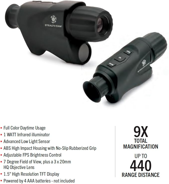 Stealth CAM Shockproof No-Slip 3x20mm HQ Objective Lens High-Resolution 9X Infrared Filter Low Light Night Hunting Digital Monocular