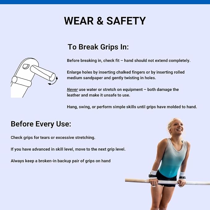 Gibson Athletic Summit Uneven Bar Gymnastic Grips for Girls, Durable Leather Grip with Double Buckle Straps for Secure Grip, Hand Grips for Early Competitor Gymnasts - Made In USA